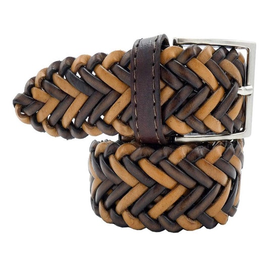 Hand-woven brown/dark leather belt with handcrafted buckle - Peony