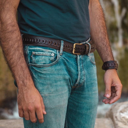 Ceinture en cuir tressee a la main avec boucle en zamak fabriquee a la main - Livourne