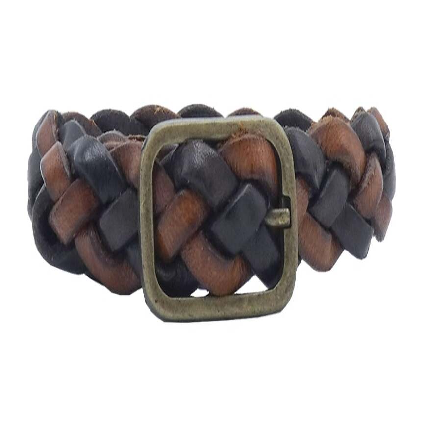 Mediterranean women's bracelet in 1.5cm braided leather with adjustable closure