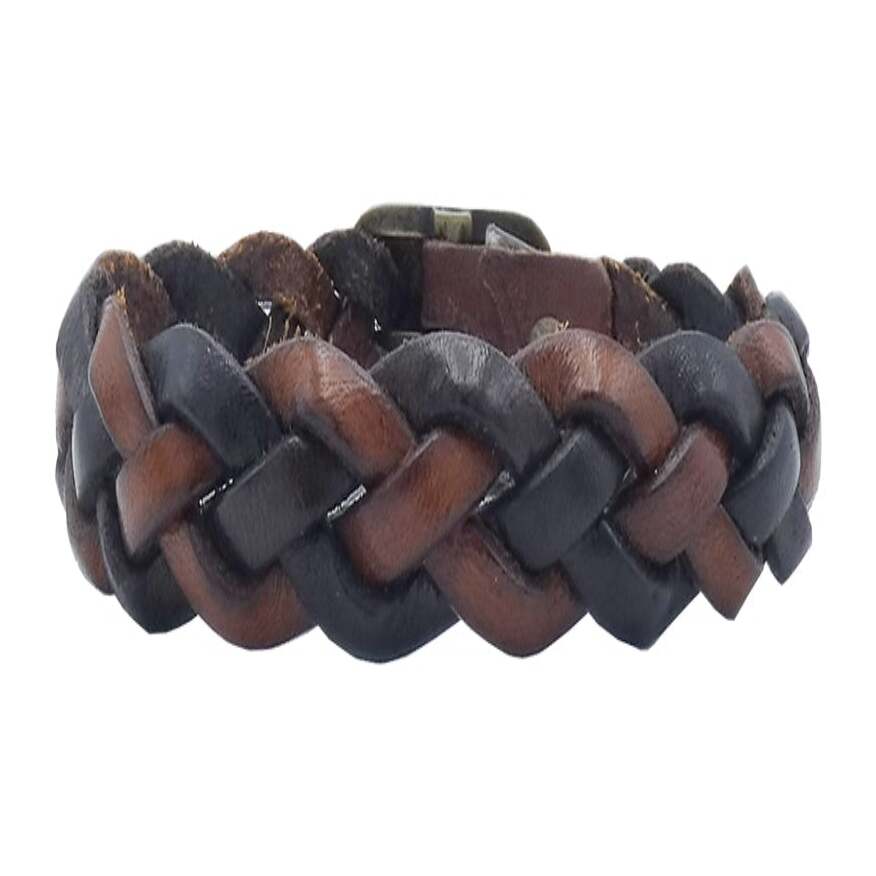 Mediterranean women's bracelet in 1.5cm braided leather with adjustable closure