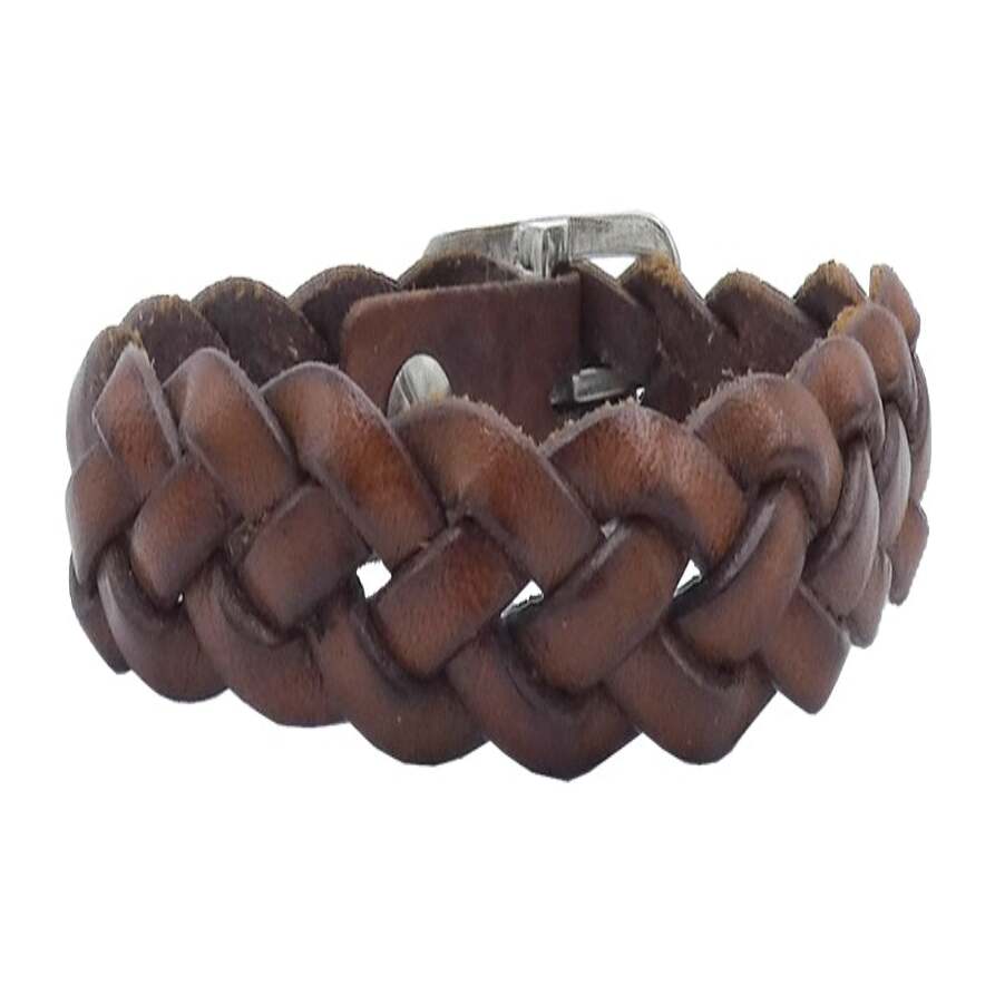 Mediterranean women's bracelet in 1.5cm braided leather with adjustable closure