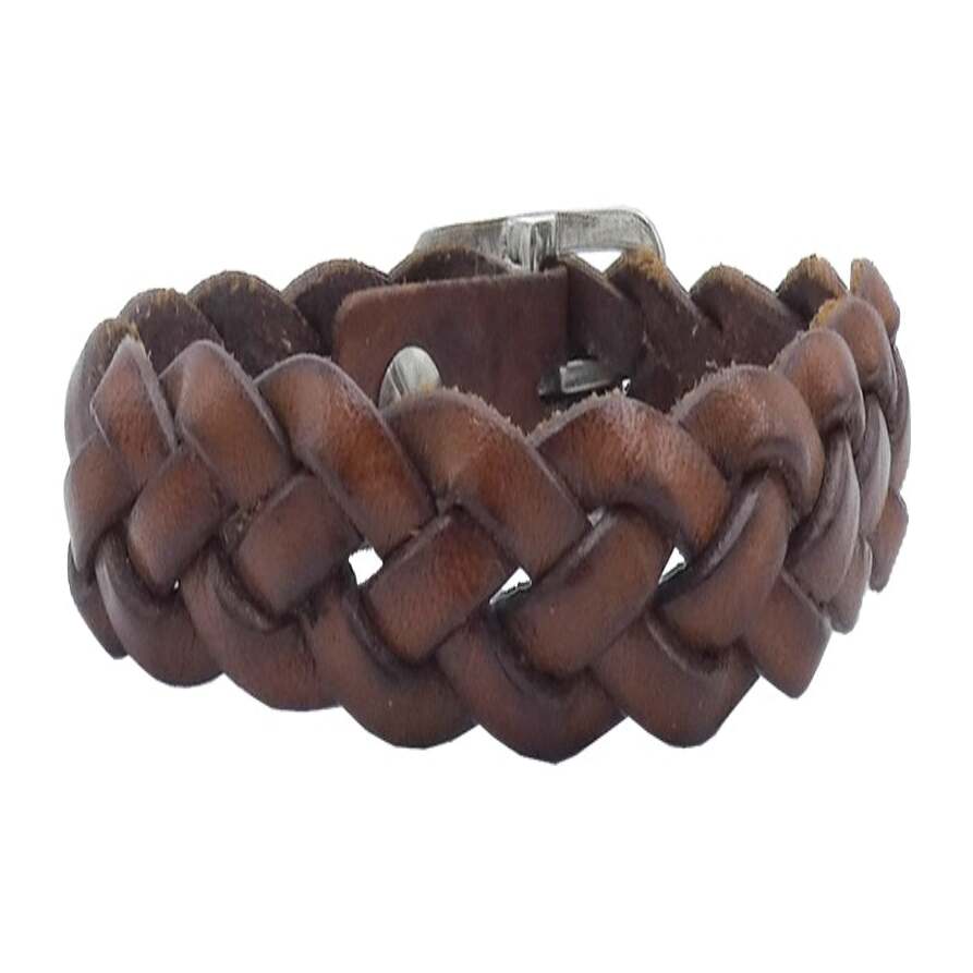 Bracelet femme Mediterranee en cuir tresse 1,5cm avec fermeture reglable