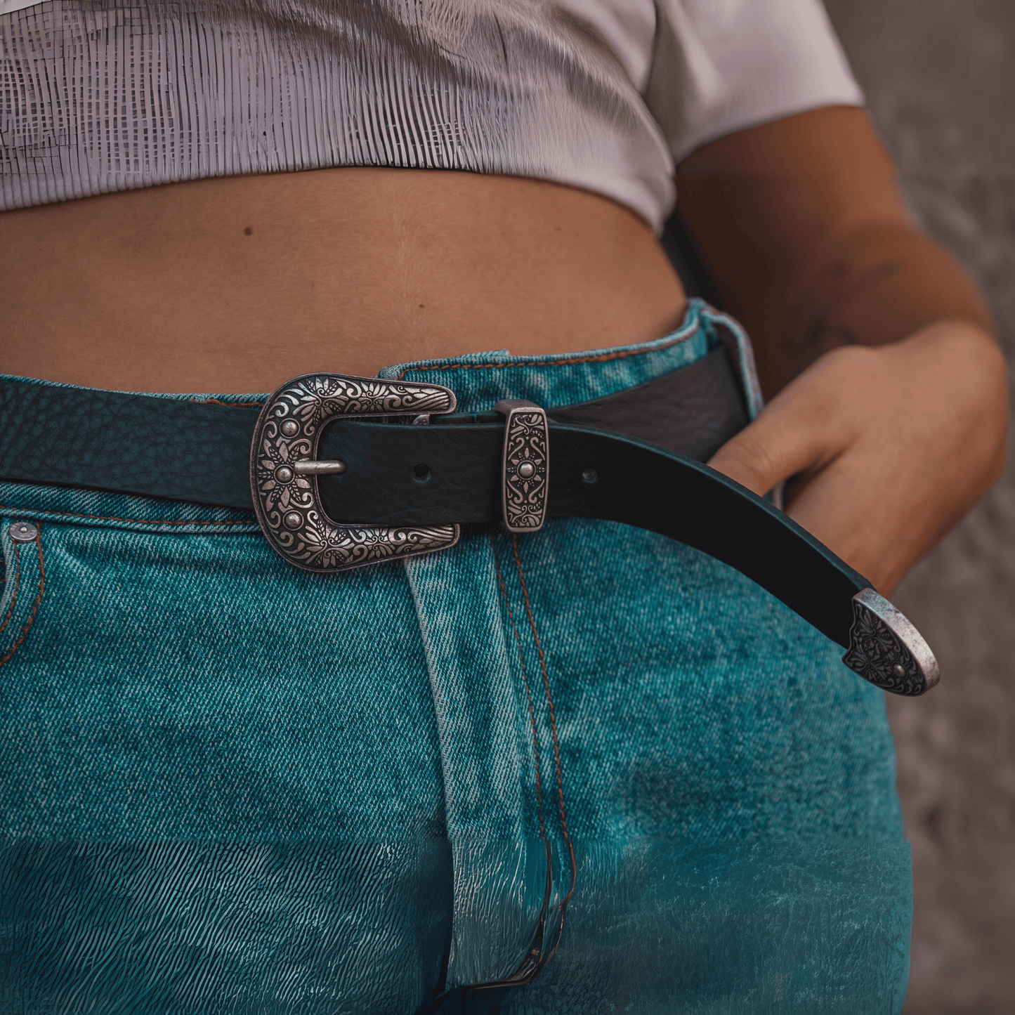 Dalì 3cm leather belt with antique silver zamak buckle