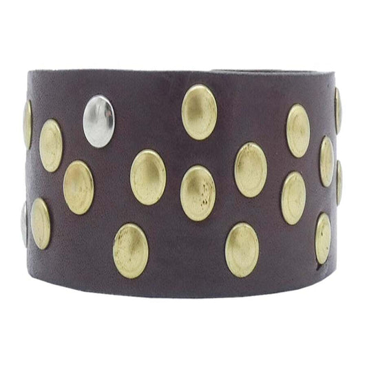 Leather bracelet with antique brass and polished nickel studs - Alpi cm3