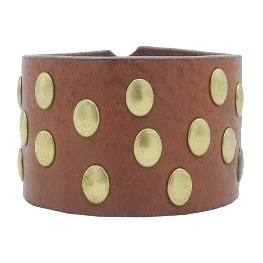 Bracelet en cuir avec clous en laiton antique et nickel poli - Alpi cm3