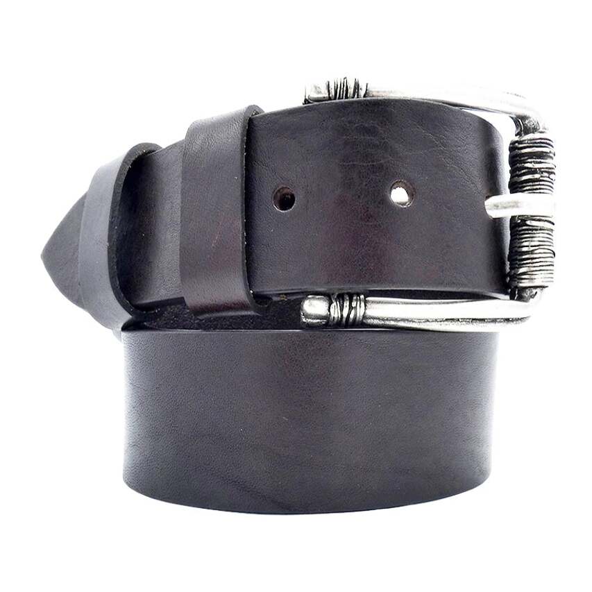 4 cm breiter Barock-Ledergürtel mit handgefertigter silberner Zamak-Schnalle
