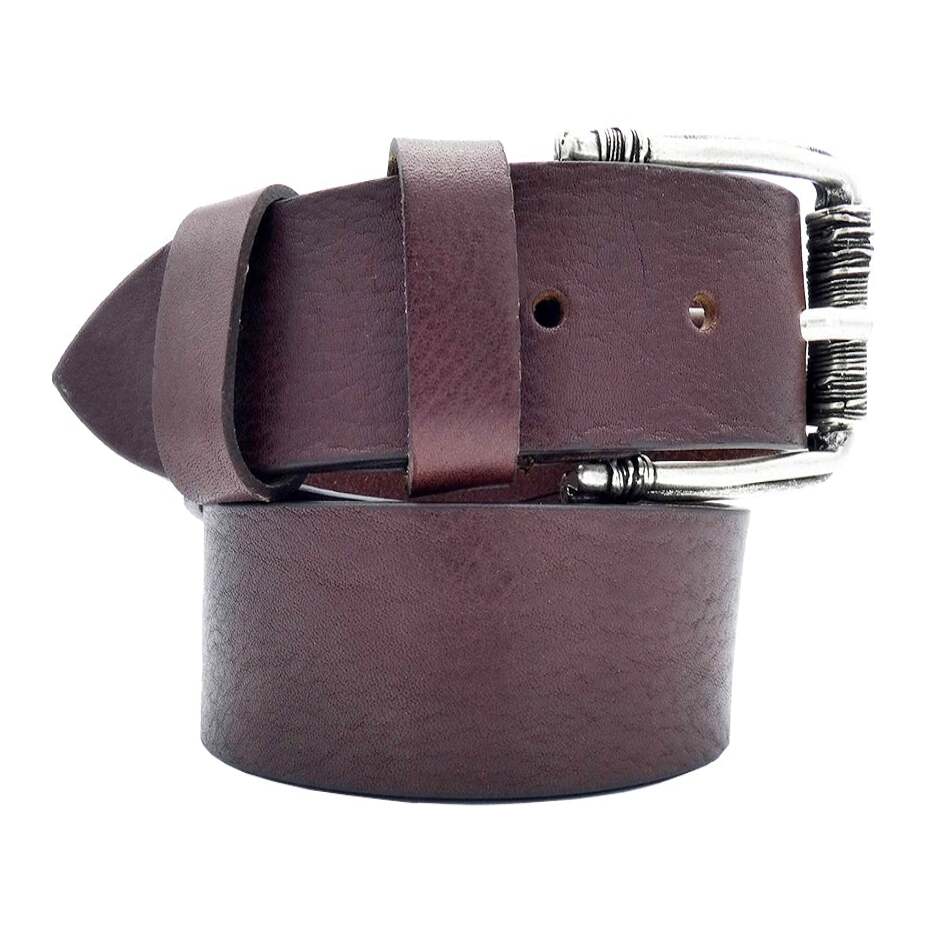 4cm Baroque leather belt with handcrafted silver zamak buckle