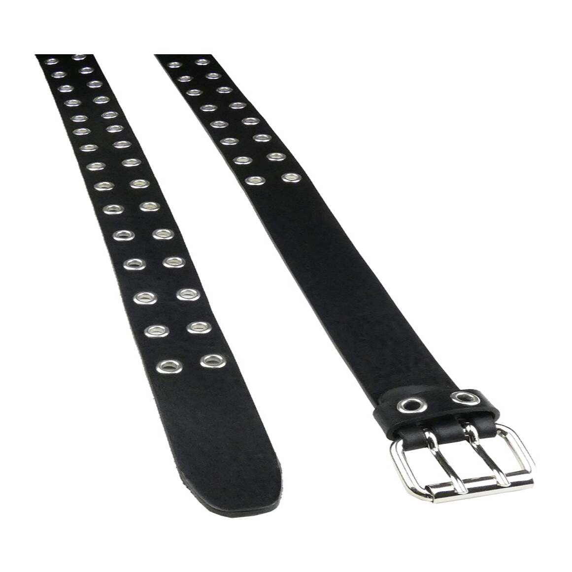 Jenny 4 cm black leather belt with eyelets and double pin roller buckle in zamak