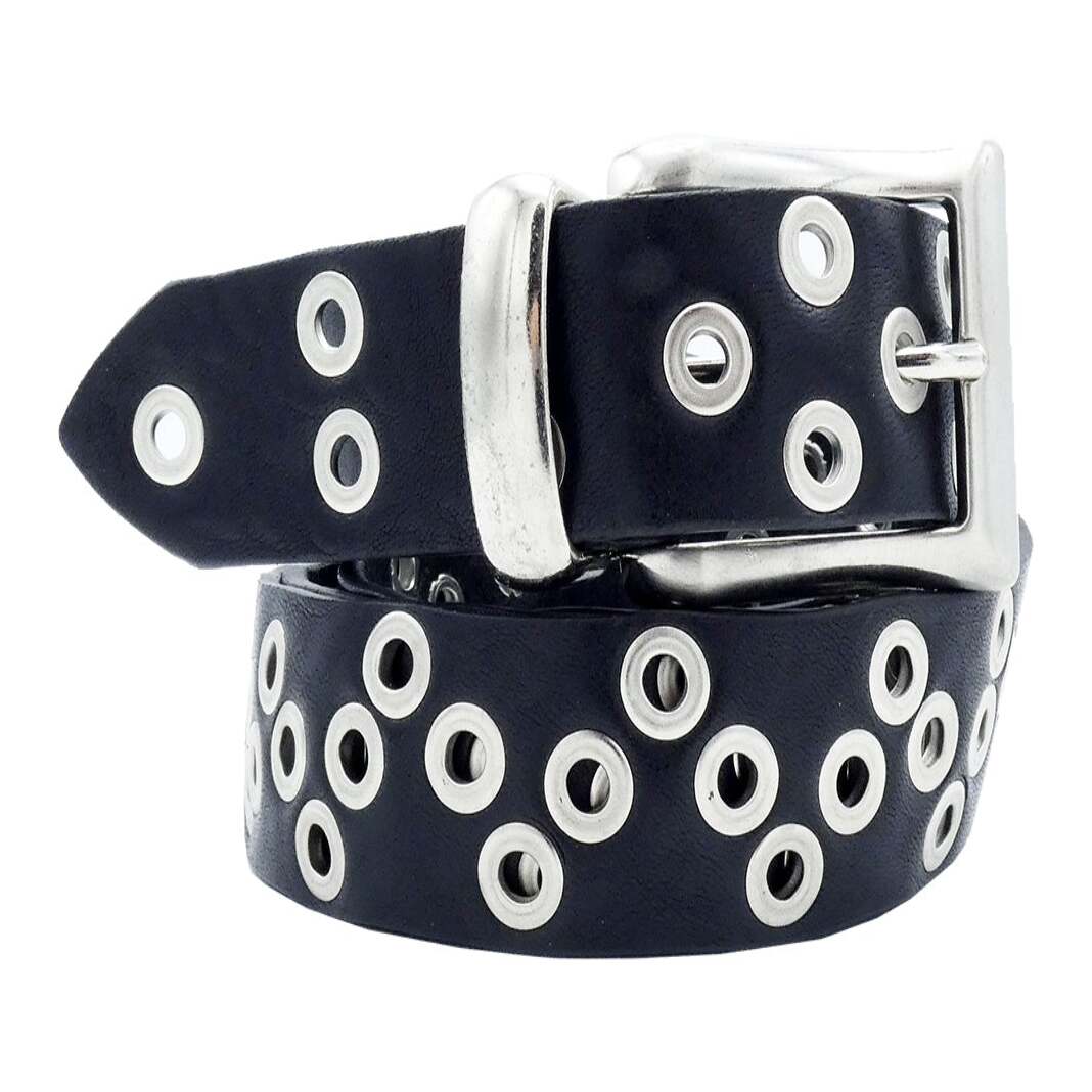 Lory black leather belt 3cm with zamak eyelets and buckle Made in Italy