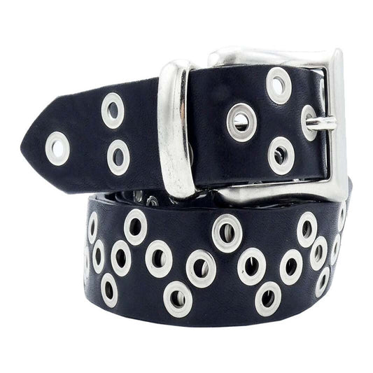 Ceinture en cuir noir Lory 3cm avec œillets et boucle en zamak Fabrique en Italie