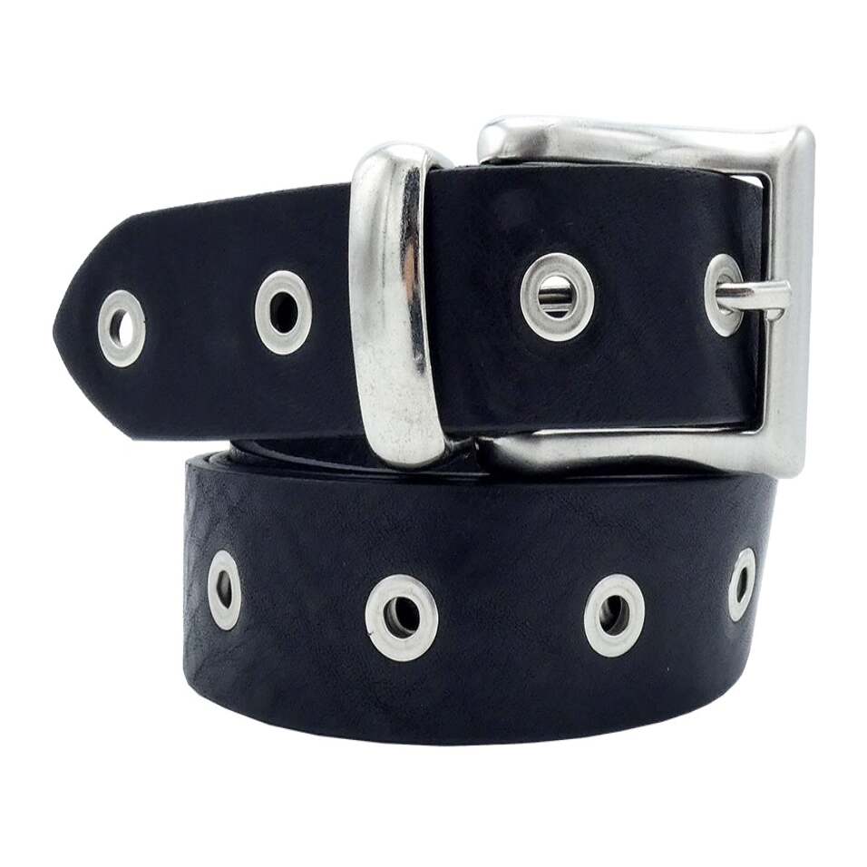 Ceinture en cuir noir Cloe 3 cm avec œillets boucle et passant en zamak Fabrique en Italie