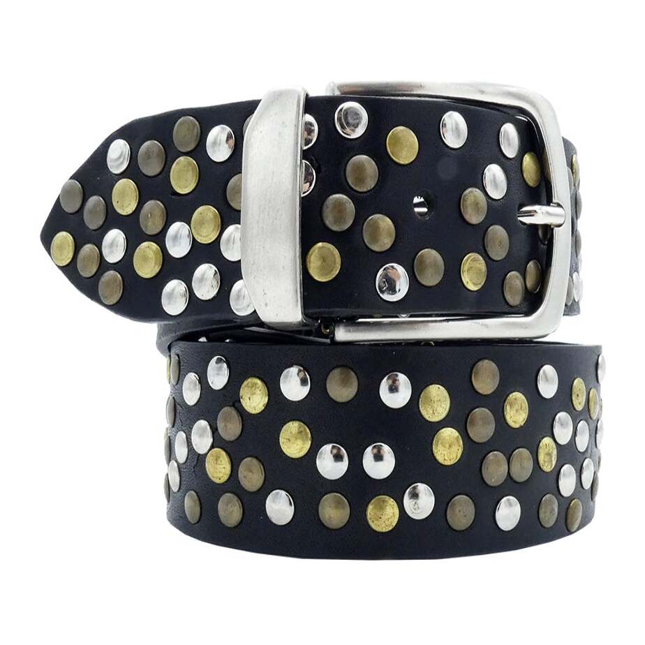 Ceinture en cuir noir Syrie avec rivets Made in Italy