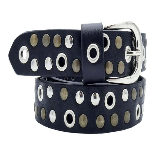 Carol belt in riveted black leather with buckle made in Italy