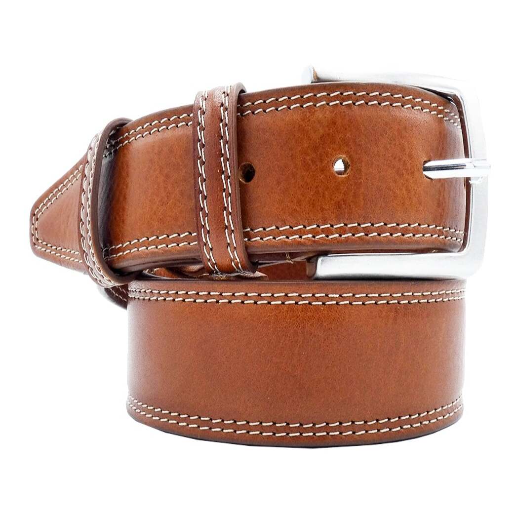 Double rounded leather Capri belt with handcrafted satin zamak buckle