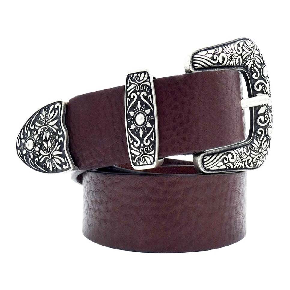 Dalì 3cm leather belt with antique silver zamak buckle