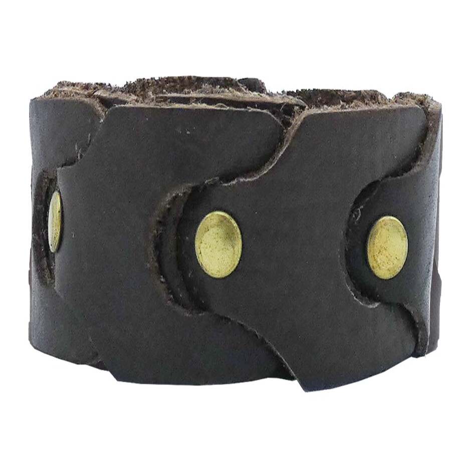 Hand-woven leather bracelet with 3 cm antique brass studs - Dolomites