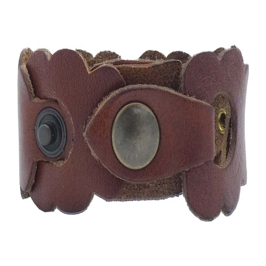Hand-woven leather bracelet with antique brass studs - Everest