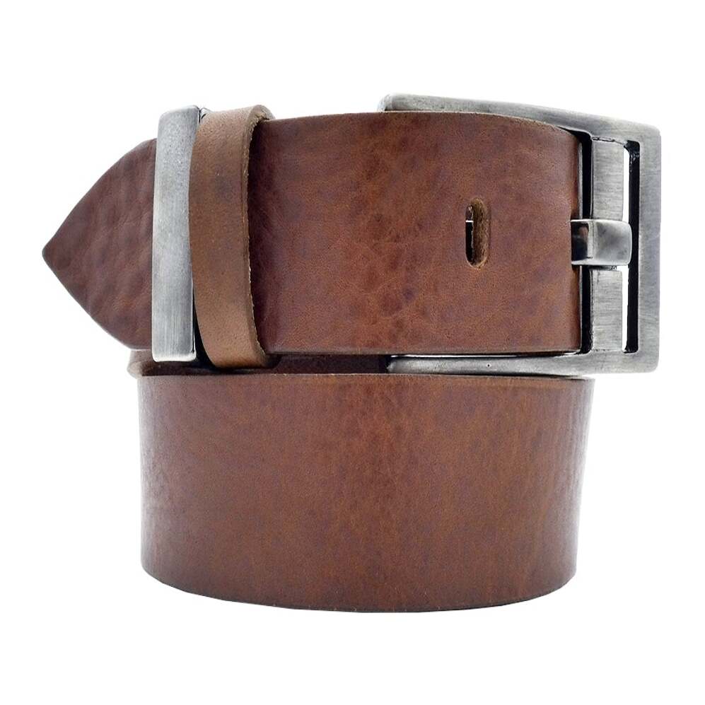 Cinturón de piel Firenze de 4 cm con hebilla de zamak gris plomo