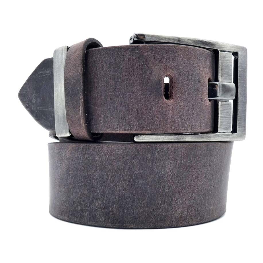 Cinturón de piel Firenze de 4 cm con hebilla de zamak gris plomo