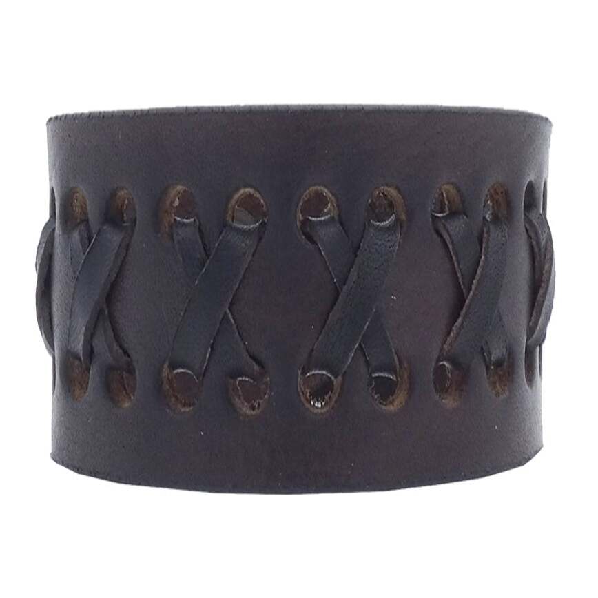 Bracelet en cuir tresse main 3,5 cm avec fermoir bronze antique - Feu