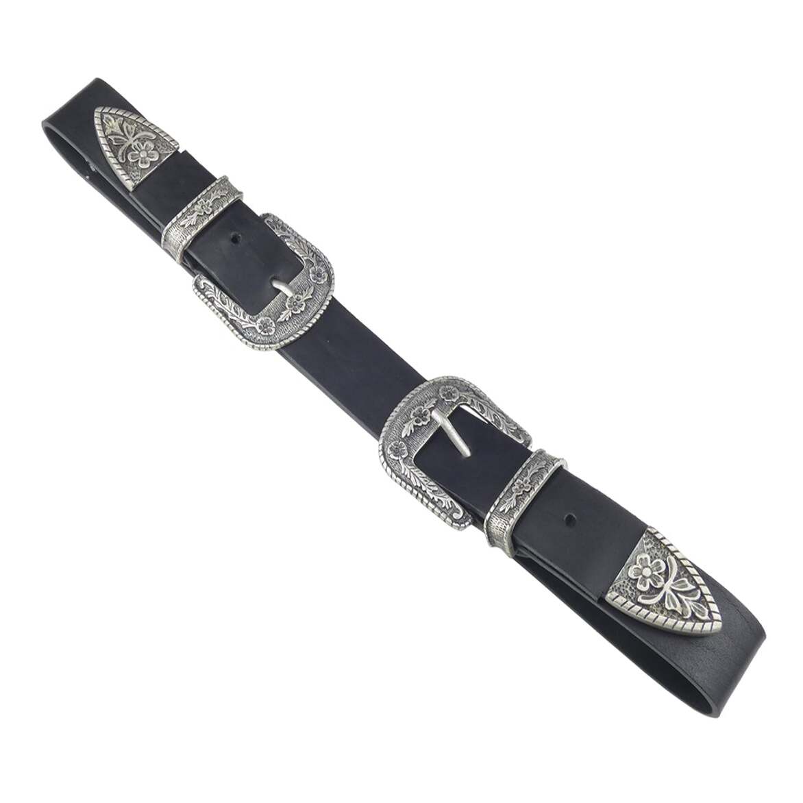 Gaudì Belt in Black Leather with Gold and Antique Silver Buckles