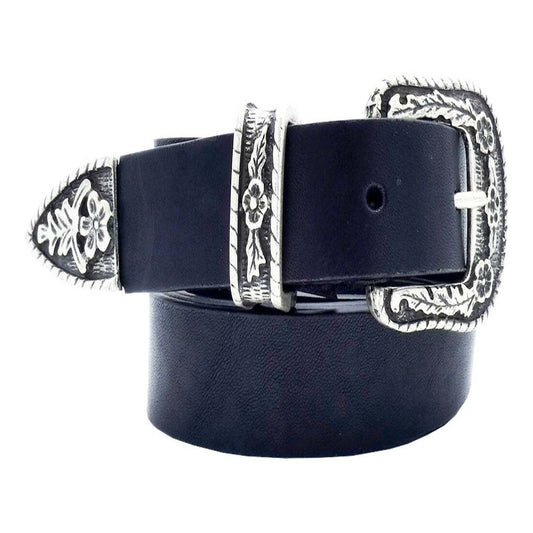 Ceinture en cuir Gauguin 2,5 cm avec boucle et passant en zamak argent vieilli