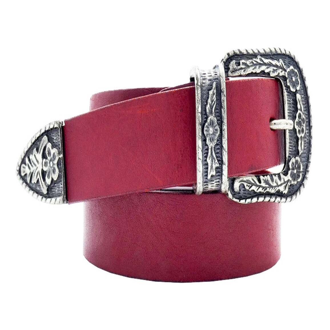 2.5cm Gauguin leather belt with antique silver zamak buckle and loop