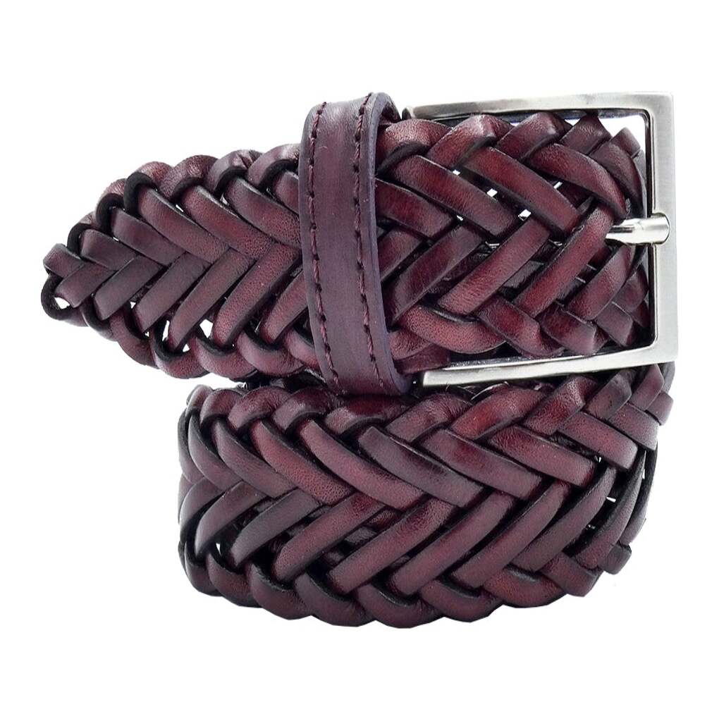 Sunflower Belt in Hand-Braided Leather with Handcrafted Buckle in Satin Nickel Zamak