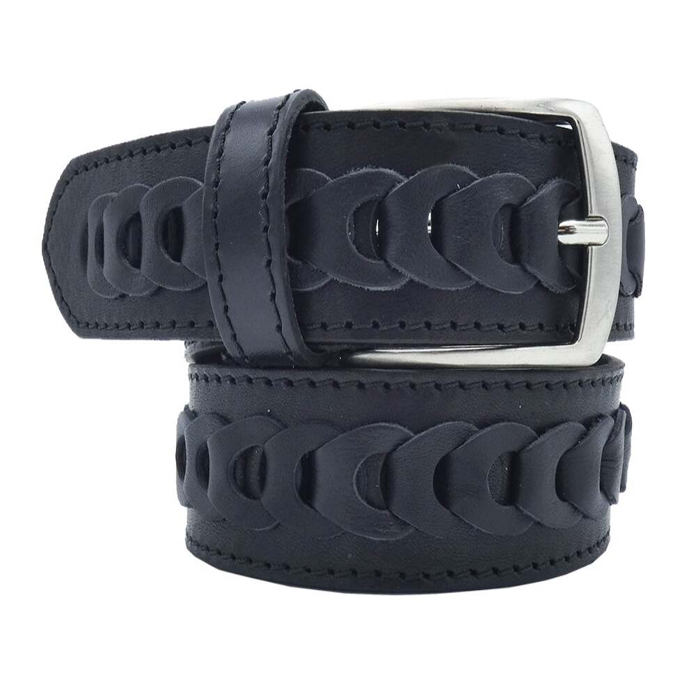Hand-woven leather belt with handcrafted zamak buckle - Livorno
