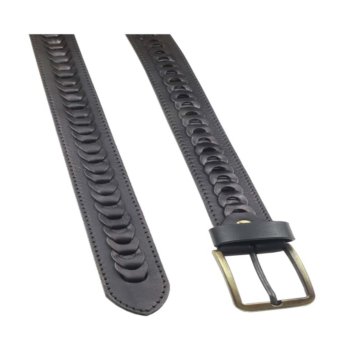 Ceinture en cuir tressee a la main avec boucle en zamak fabriquee a la main - Livourne