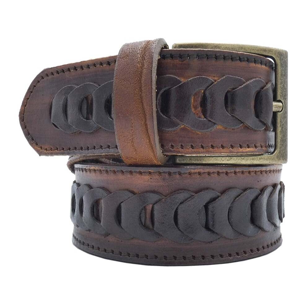 Ceinture en cuir tressee a la main avec boucle en zamak fabriquee a la main - Livourne