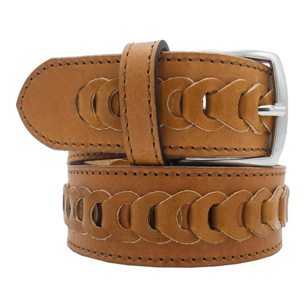Ceinture en cuir tressee a la main avec boucle en zamak fabriquee a la main - Livourne