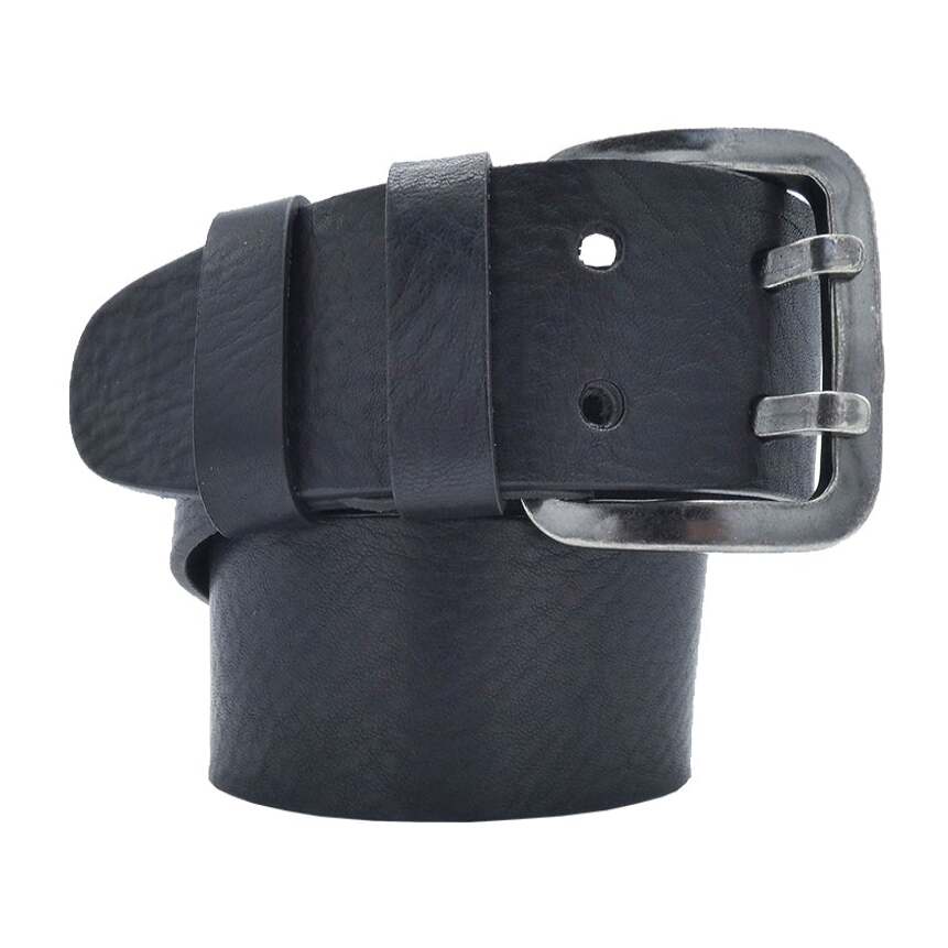 5cm Liberty leather belt with handcrafted double pin buckle in antique gunmetal zamak