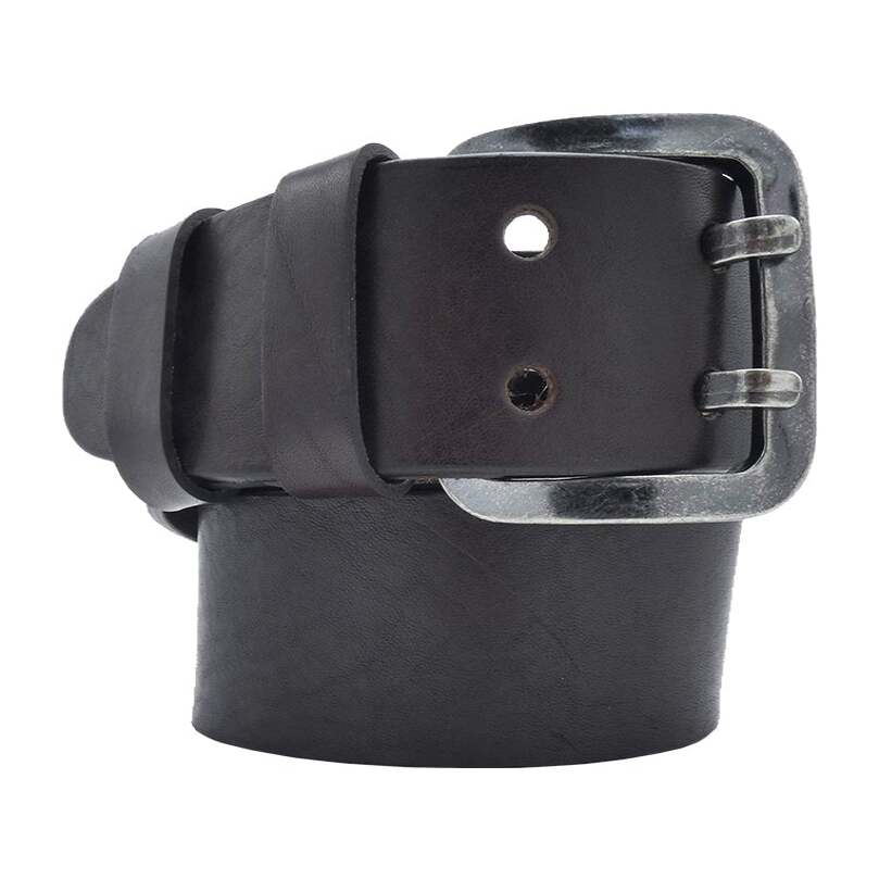 5cm Liberty leather belt with handcrafted double pin buckle in antique gunmetal zamak