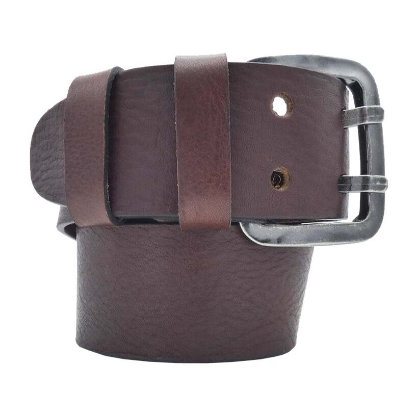 5cm Liberty leather belt with handcrafted double pin buckle in antique gunmetal zamak