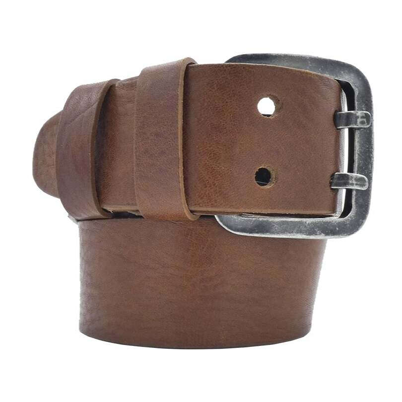 5cm Liberty leather belt with handcrafted double pin buckle in antique gunmetal zamak