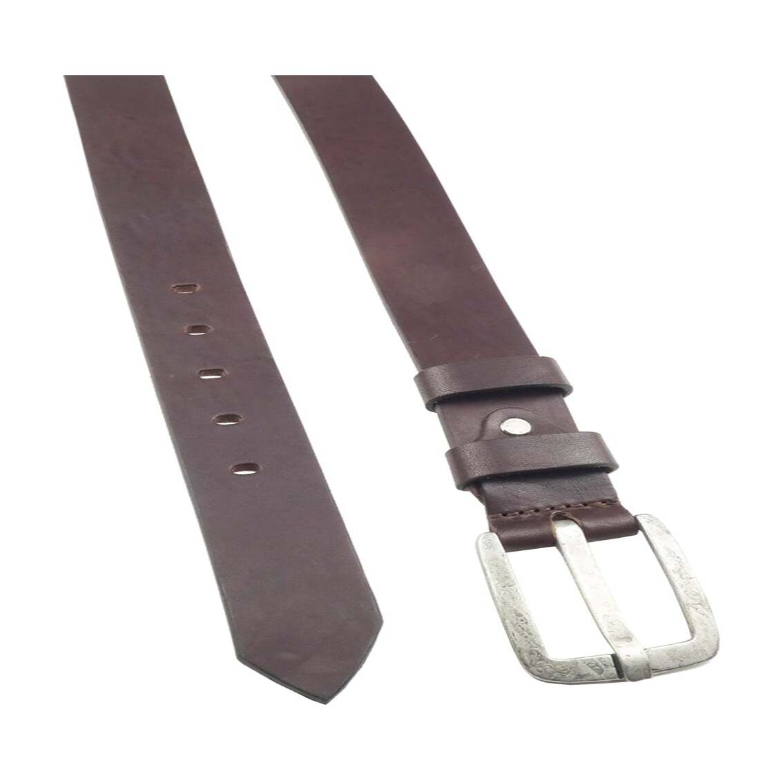 Cinturón de piel Milano de 4cm con hebilla artesanal de zamak plata envejecida