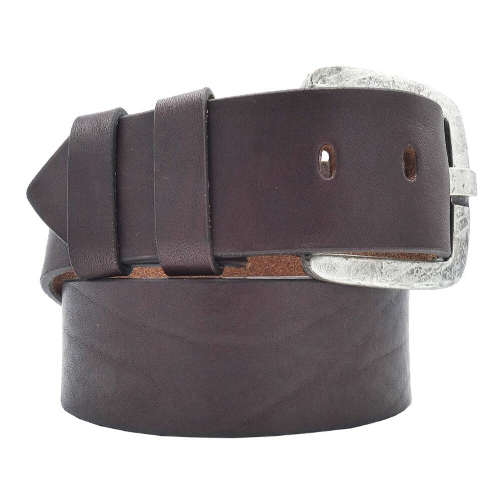 Cinturón de piel Milano de 4cm con hebilla artesanal de zamak plata envejecida