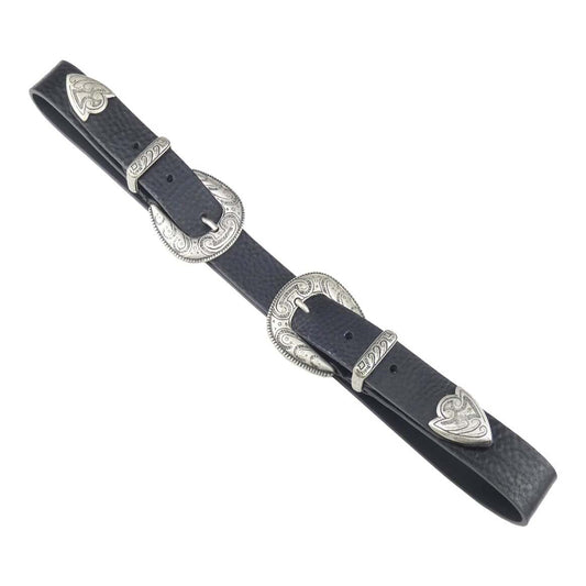 Ceinture en cuir Michelangelo avec pointe double boucle et passant en zamak argent antique