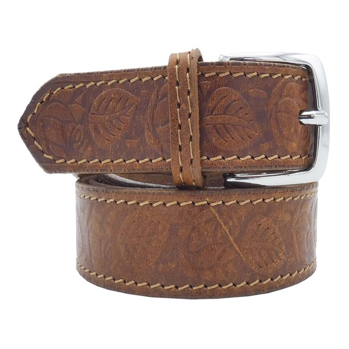 Monet belt in hand-stamped leather with handcrafted satin zamak buckle
