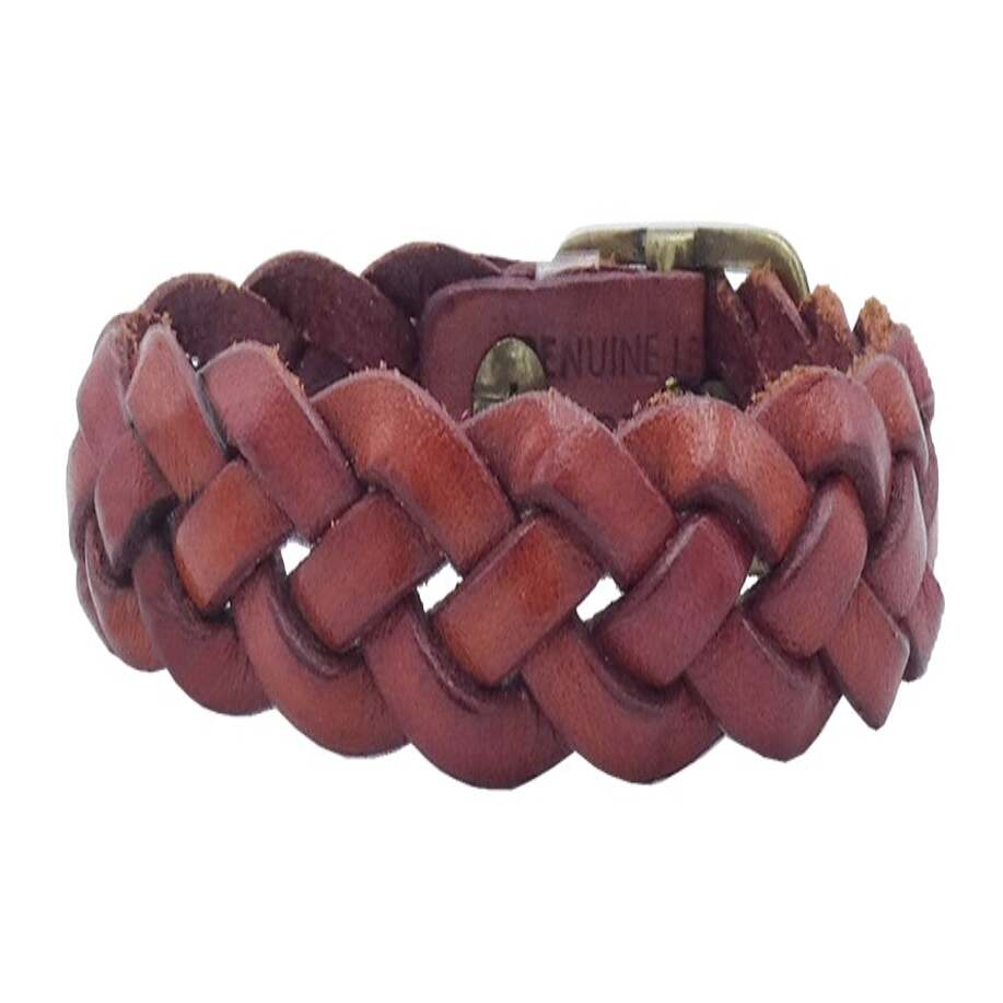Bracelet mediterraneen en cuir tresse 1,5cm avec fermeture reglable