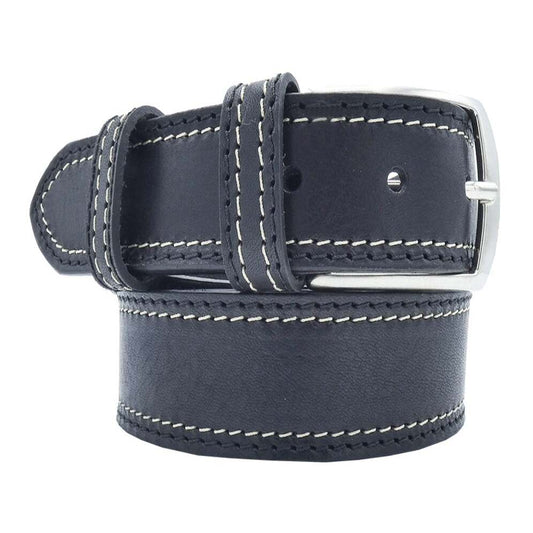 3.5cm Positano leather belt with double stitching and handcrafted buckle Made in Italy