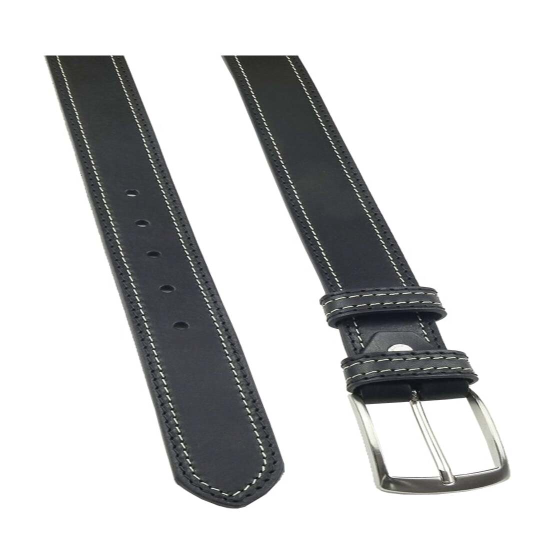 Cinturón de piel Positano de 3,5 cm con doble costura y hebilla artesanal Made in Italy