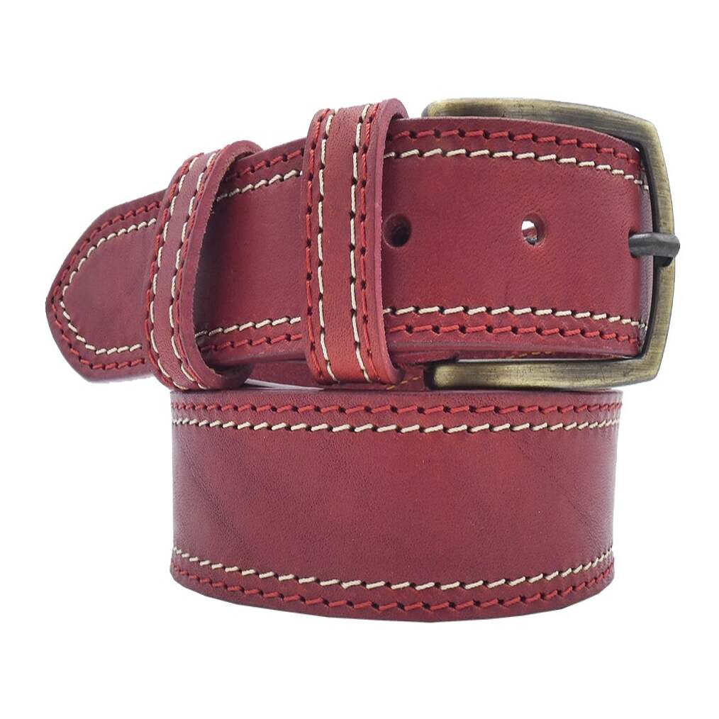 3.5cm Positano leather belt with double stitching and handcrafted buckle Made in Italy
