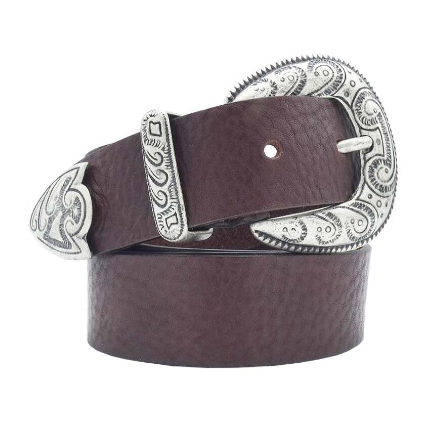 3cm leather belt with silver zamak buckle and loop - Picasso