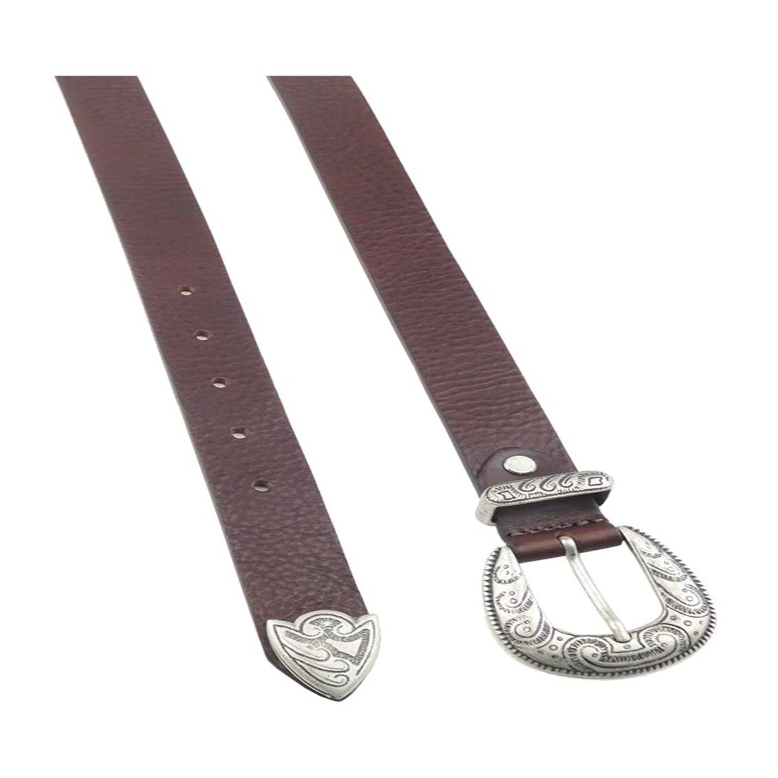Cinturón de piel de 3cm con hebilla y trabilla de zamak plateado - Picasso