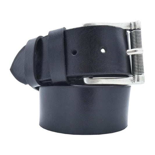 4cm Roma leather belt with handcrafted zamak antique silver knurled roller buckle