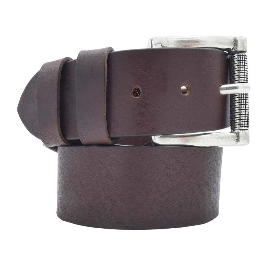 4cm Roma leather belt with handcrafted zamak antique silver knurled roller buckle