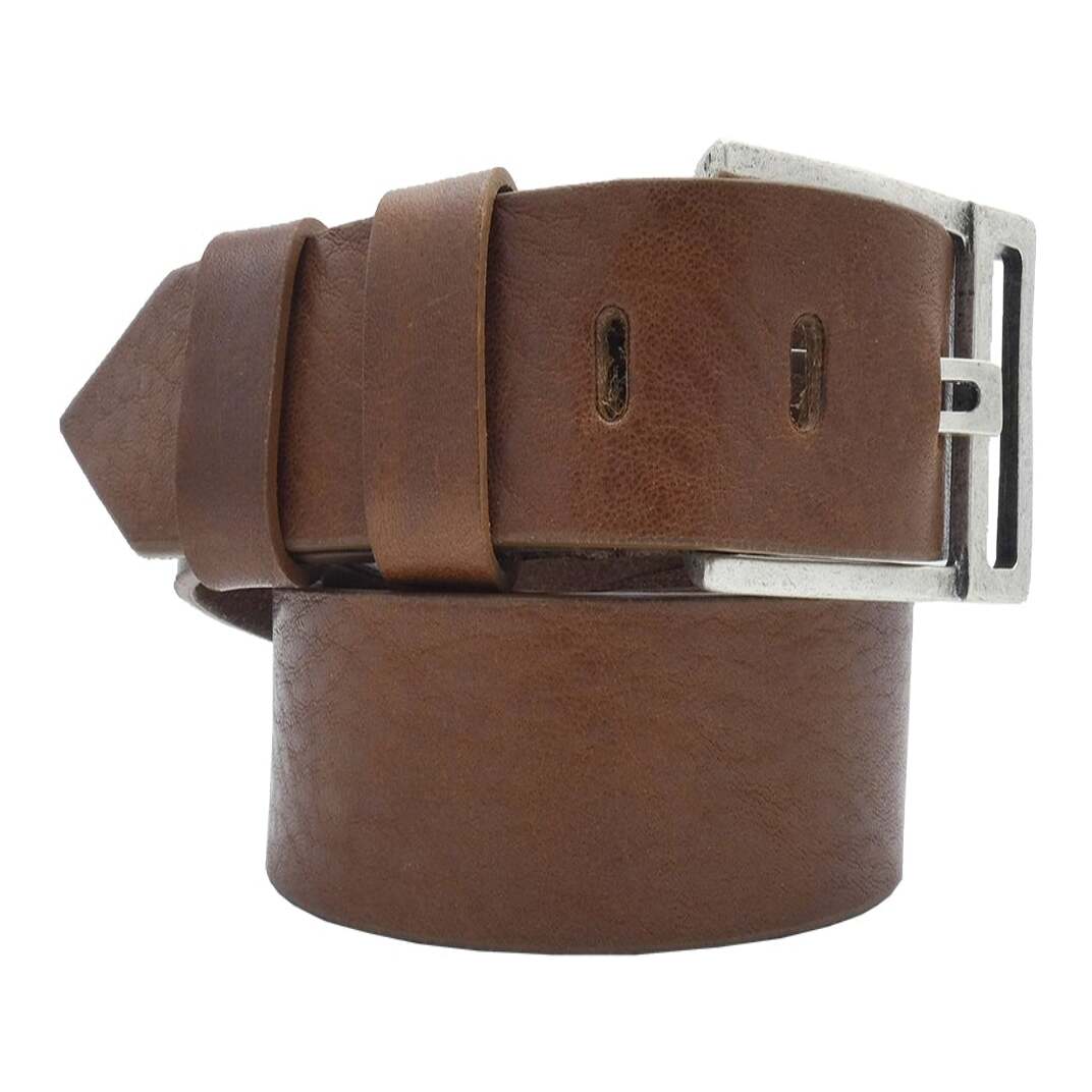 Cinturón de piel Rinascimento de 3,5 cm con hebilla artesanal de zamak plateada antigua