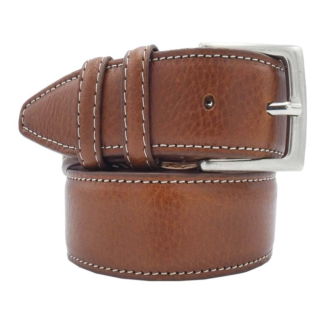 Double rounded leather belt with handcrafted satin zamak buckle - Turin
